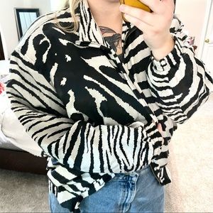 Vintage zebra print silky lightweight jacket with pockets ✨